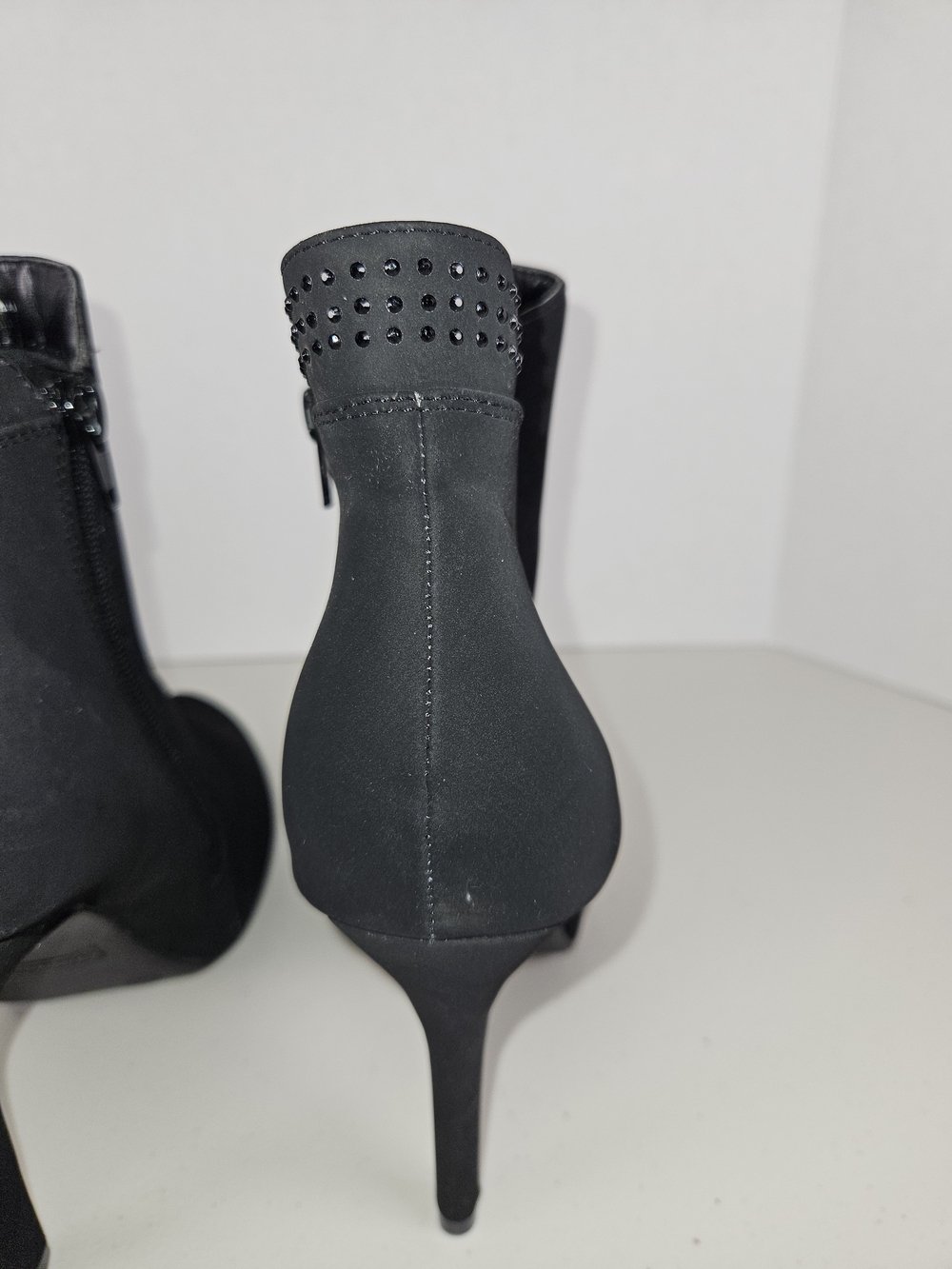 Black Suede High-Heel Ankle Booties with Studded Collar 9 1/2 M - Picture 6 of 16